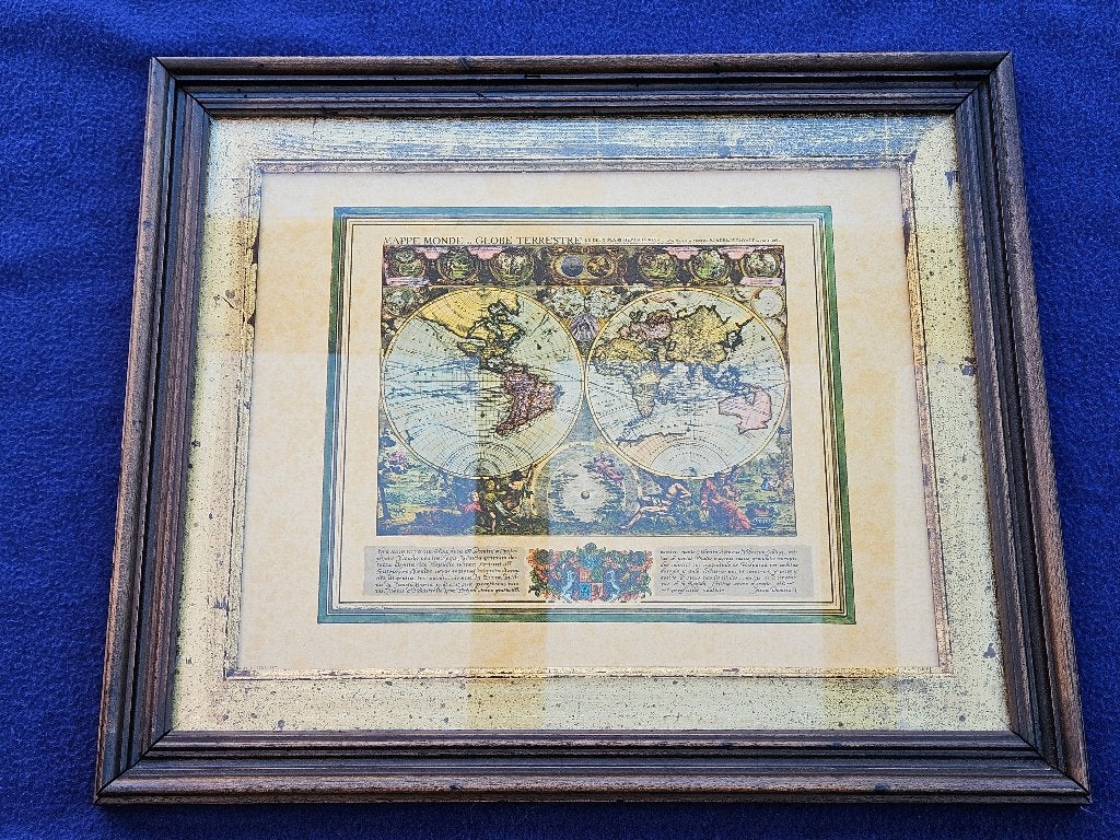 Carte du monde décorative encadrée - Style vintage, Enlèvement