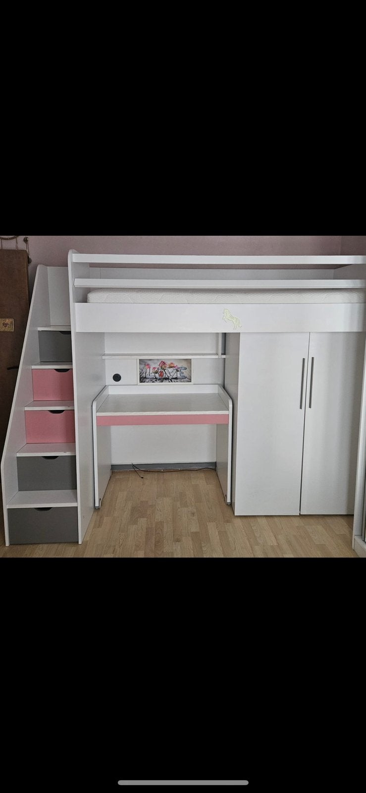Lit mezzanine avec bureau et placard, Enlèvement, Comme neuf, Lit mezzanine