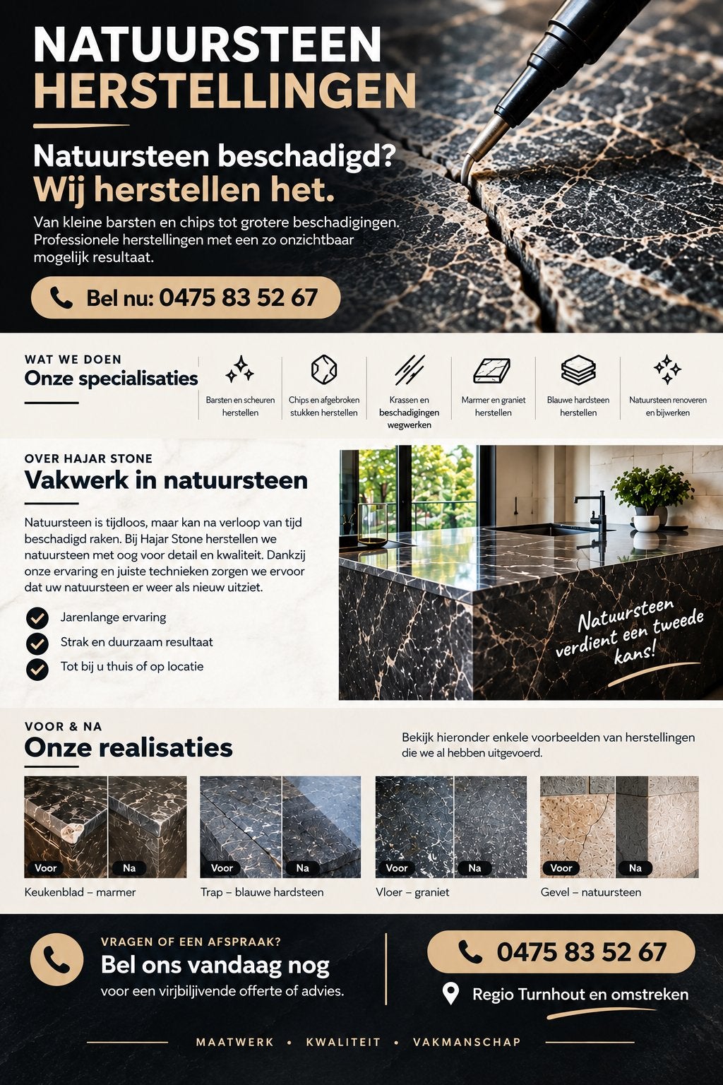 Natuursteen herstellingen, Ophalen of Verzenden, Natuursteen