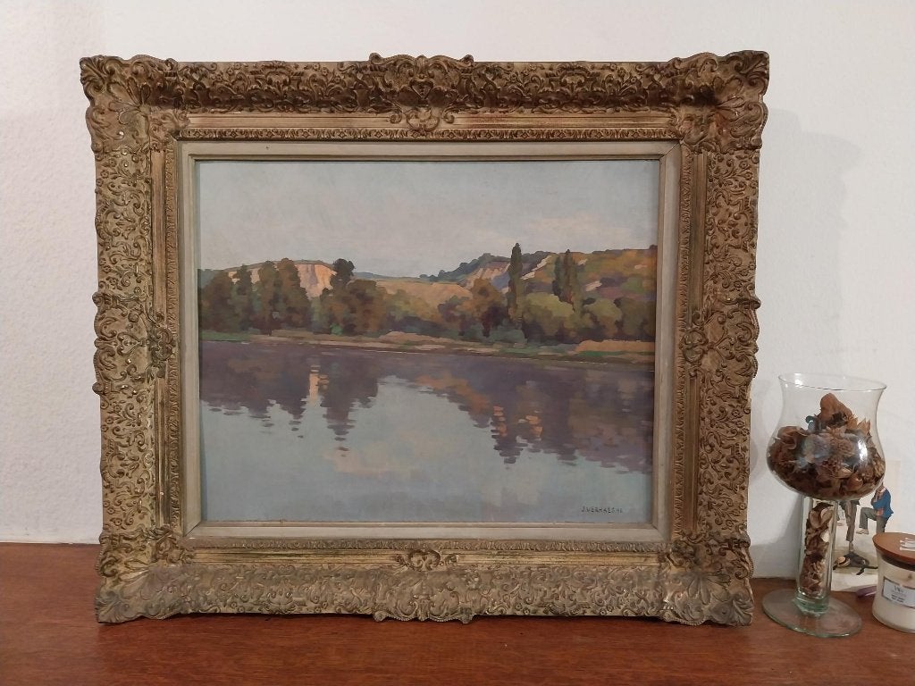 Tabel J Verhaeghe Landschap Maas, Antiek en Kunst, Ophalen