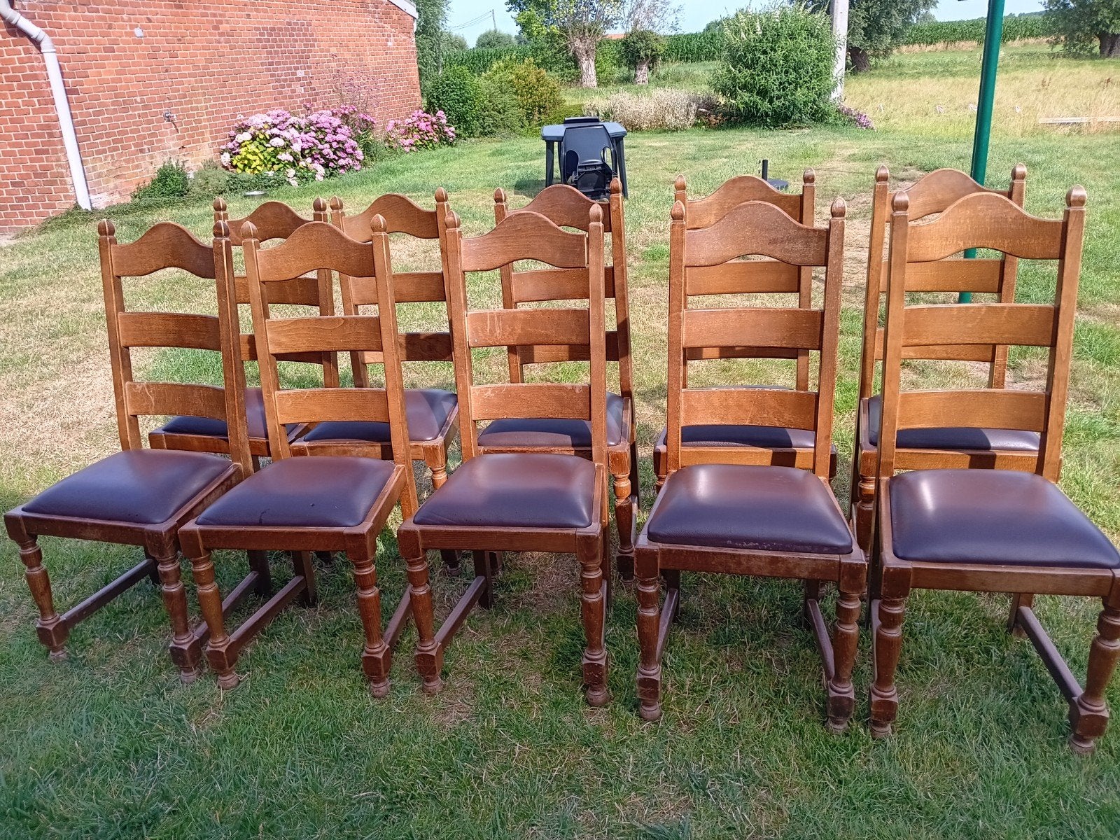 10 stoelen, Huis en Inrichting, Stoelen, Ophalen, Gebruikt, Bruin, Hout