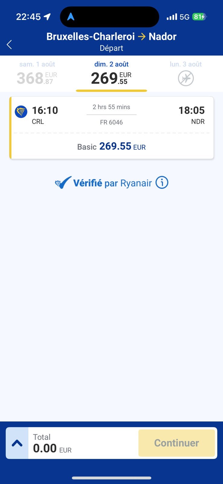 Billes d’avion Charleroi nador, Tickets & Billets, Trois personnes ou plus, Avion, Avec destination ou date