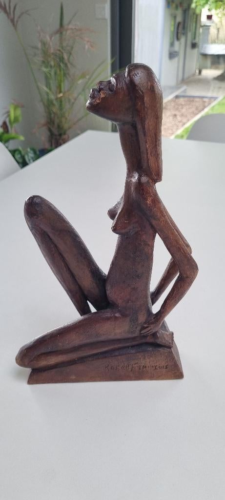 Houten beeldhouwwerk van een naakte vrouw, Antiek en Kunst, Ophalen, Handgemaakt, 20 - 50 cm, Beeld