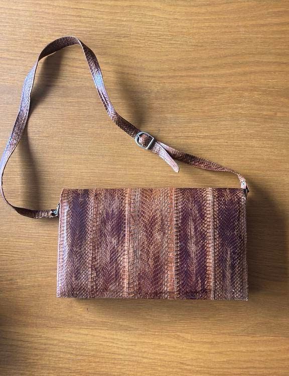 Vintage handtas in Python / slangenleer, Handtassen en Accessoires, Tassen | Damestassen, Ophalen of Verzenden, Gebruikt, Bruin