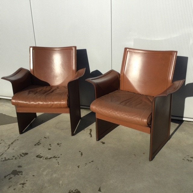 2 Lederen design zeteltjes/stoelen MATEO GRASSI, Huis en Inrichting, Ophalen, Gebruikt