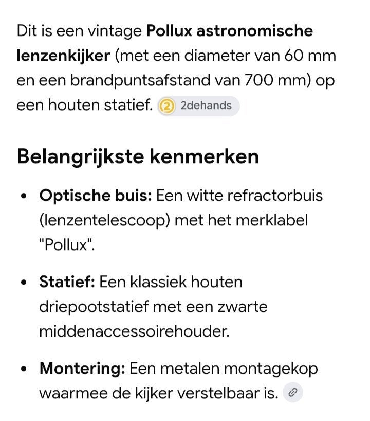 Pollux telescoop, Audio, Tv en Foto, Ophalen, Gebruikt, Lenzentelescoop (refractor), 200 mm of meer