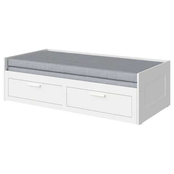 IKEA BRIMNES bedbank + 2x MALFORS matrassen & GRATIS topper!, Ophalen, Zo goed als nieuw, Wit