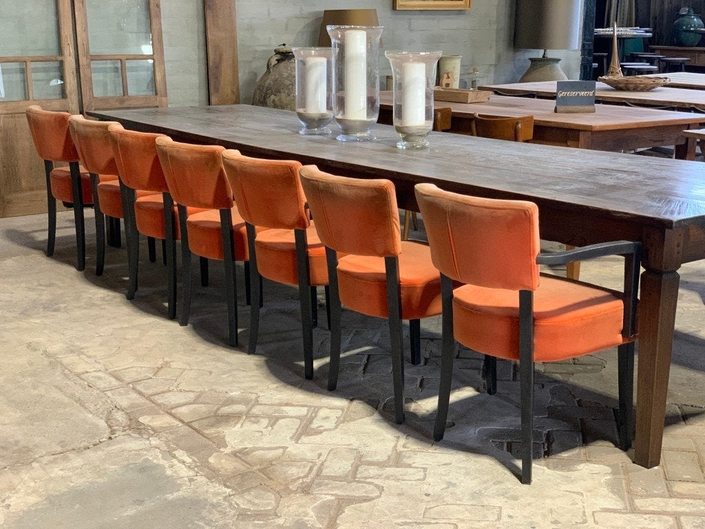 7 oranje stoelen met verkleurde stof / prijs per stoel, Landelijk modern, Enlèvement ou Envoi, Autres couleurs, Bois