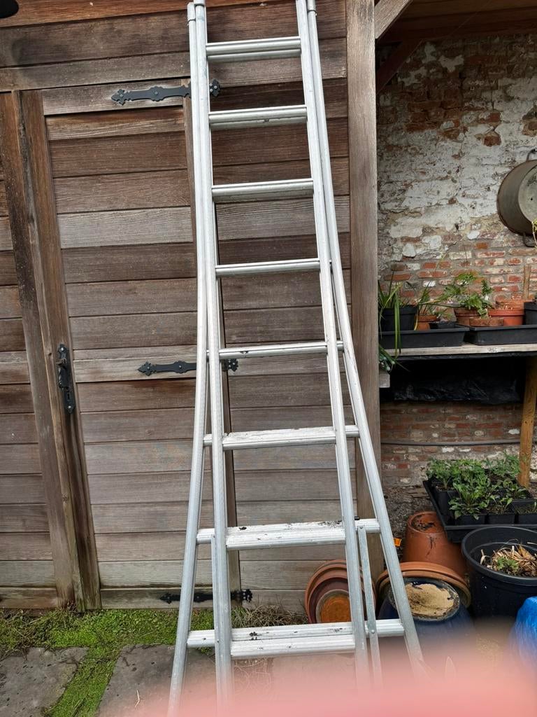 Aluminium schuifladder met 2x8 treden, Doe-het-zelf en Bouw, Ophalen, Gebruikt