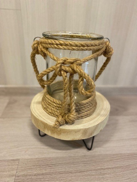 vase rustique avec corde, Maison & Meubles, Enlèvement ou Envoi, Neuf, Verre, Moins de 50 cm