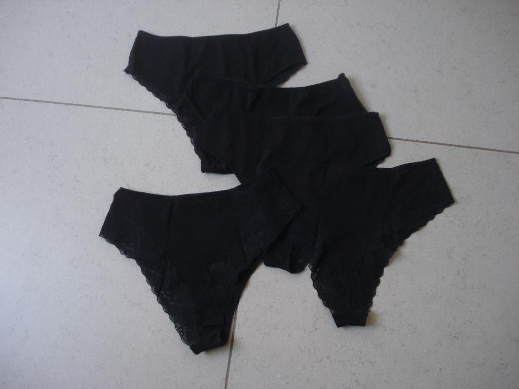 Set: 5 H&M zwarte slips, dames/meisjes. mt M, Kleding | Dames, Ondergoed en Lingerie, H&M, Ophalen of Verzenden, Zwart, Slip