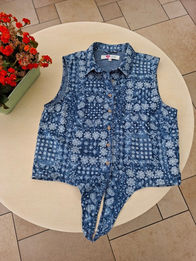 Luchtig topje met jeans print, Kleding | Dames, Topjes, Maat 38/40 (M), Blauw, Ophalen of Verzenden, Zo goed als nieuw