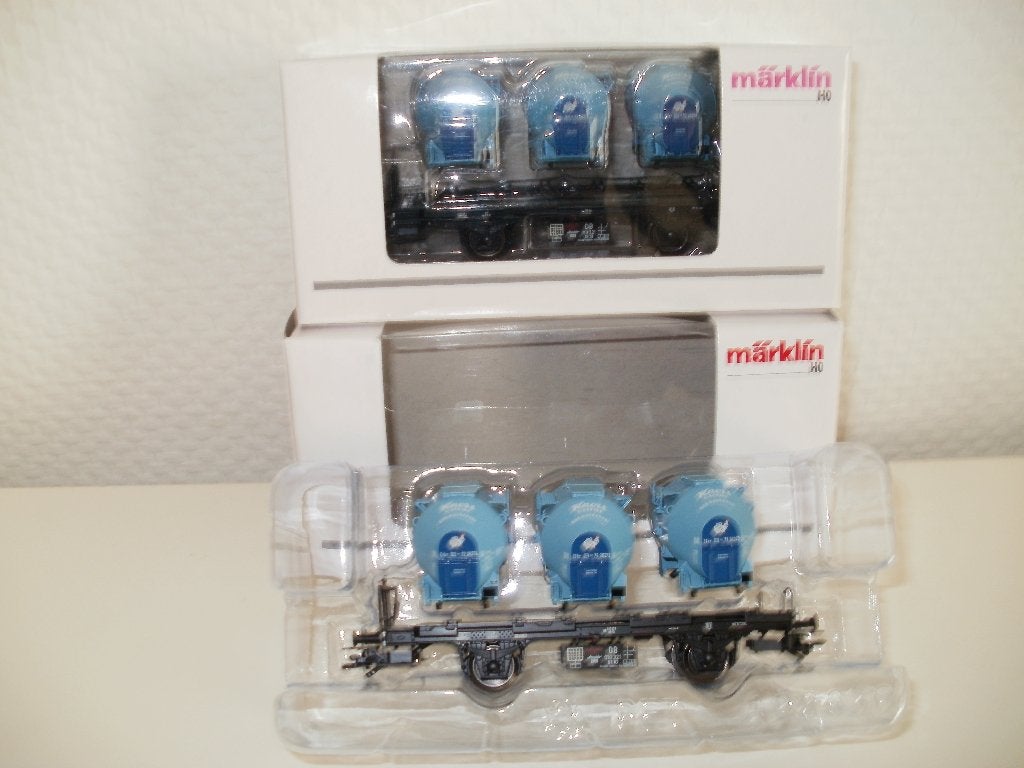 2x Marklin Ho container draagwagen no 48158 met ovp,Nieuw., Hobby en Vrije tijd, Wisselstroom, Ophalen of Verzenden, Märklin, Nieuw