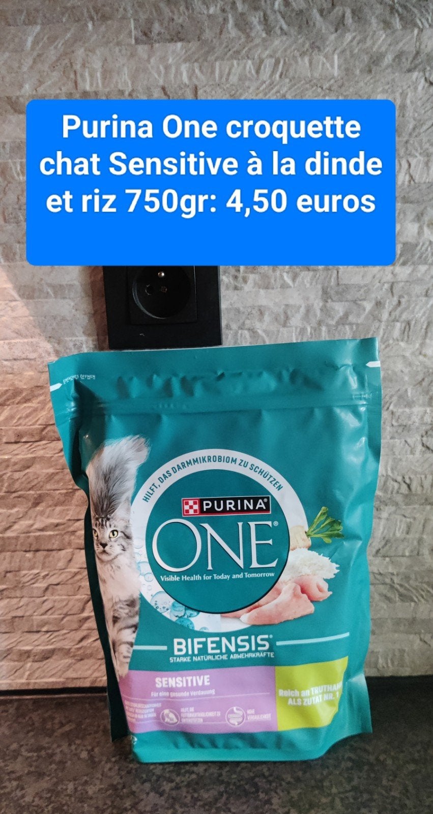 Purina One croquette chat Sensitive à la dinde et riz 750gr, Enlèvement