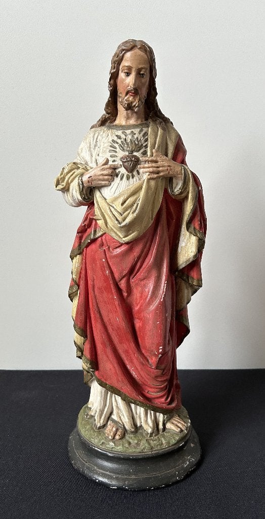 Statue ancienne : Sacré-Cœur - Plâtre - 41 cm, Antiquités & Art, Enlèvement ou Envoi