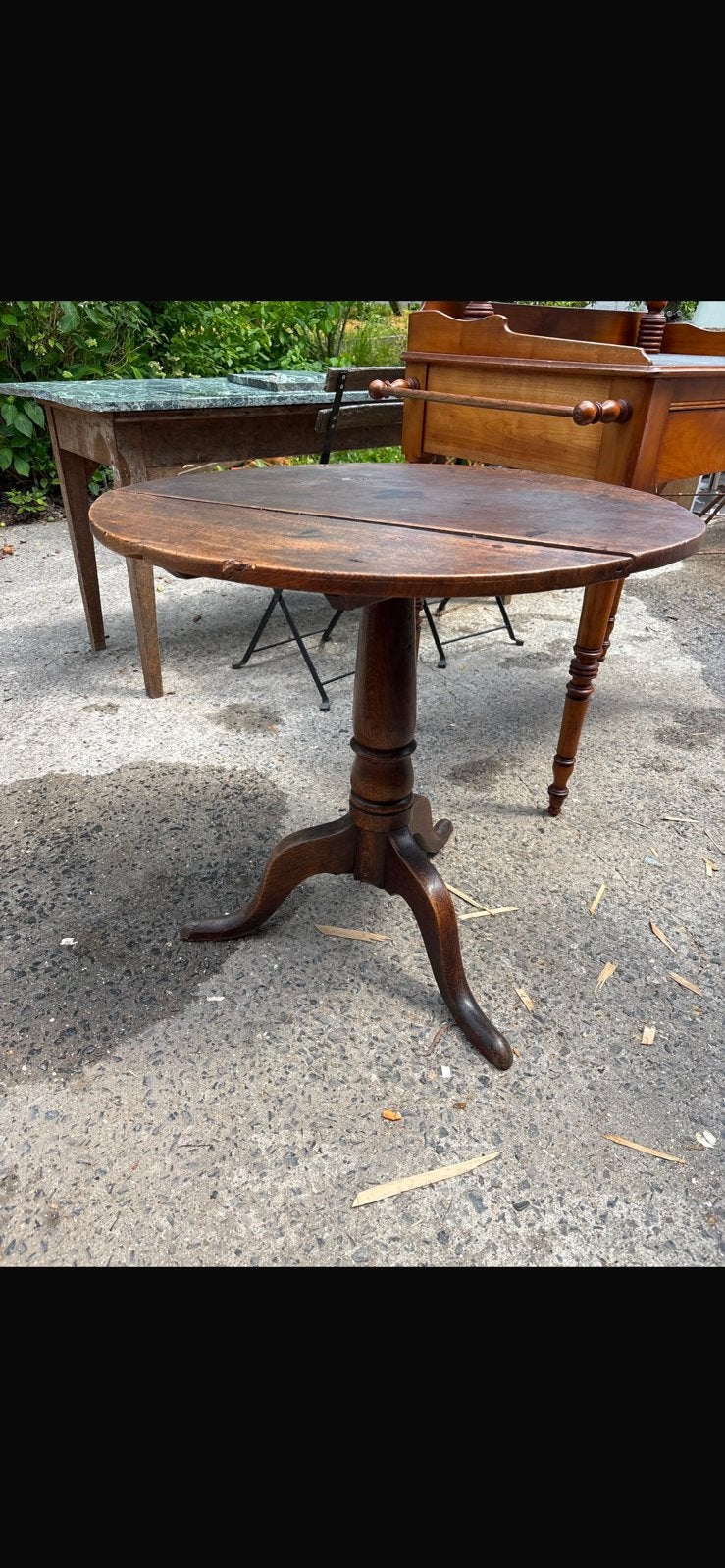 Antieke wijntafel klapbaae 71cm blad, Ophalen