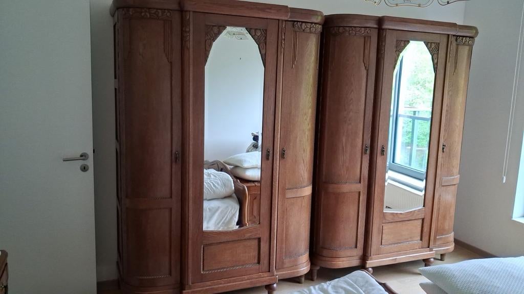 Chambre à coucher 2 armoires en chêne., Enlèvement, Comme neuf, Deux personnes, Belles années