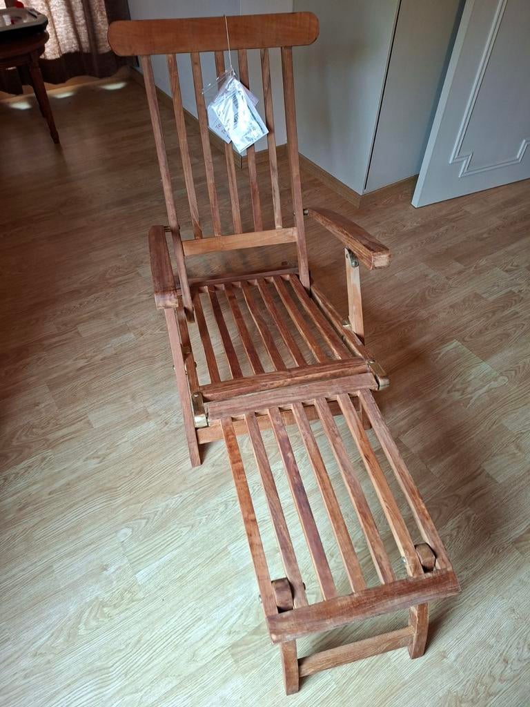 Lounge ligzetel ligbed in teak hout, Tuin en Terras, Ophalen, Zo goed als nieuw, Teakhout, Inklapbaar