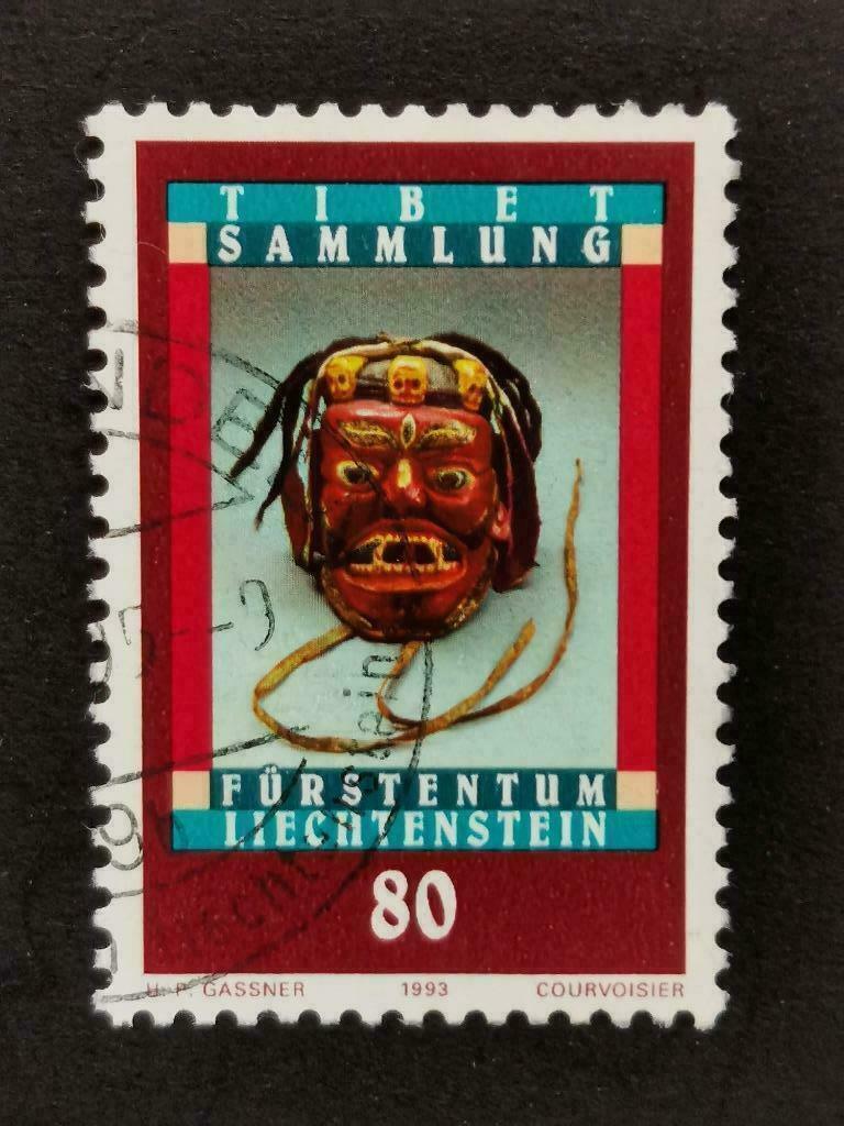 Liechtenstein 1993 - Tibetaanse kunst - masker, Verzenden, Gestempeld