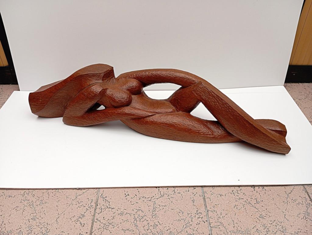abstract kunstwerk hout beeld gesigneerd liggend naakt, Antiek en Kunst, Ophalen of Verzenden
