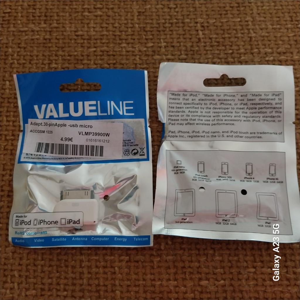 Adaptateur 30Pin Apple vers micro USB--Neuf et emballé, Enlèvement, Neuf, Fil ou câble, Apple iPhone