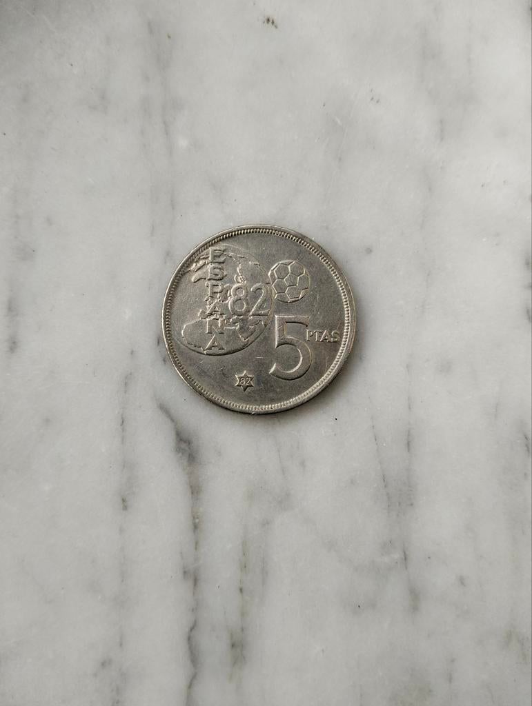 5 Pesetas, Juan Carlos,1980, FIFA World cup 1982, Postzegels en Munten, Munten | Europa | Euromunten, Ophalen of Verzenden
