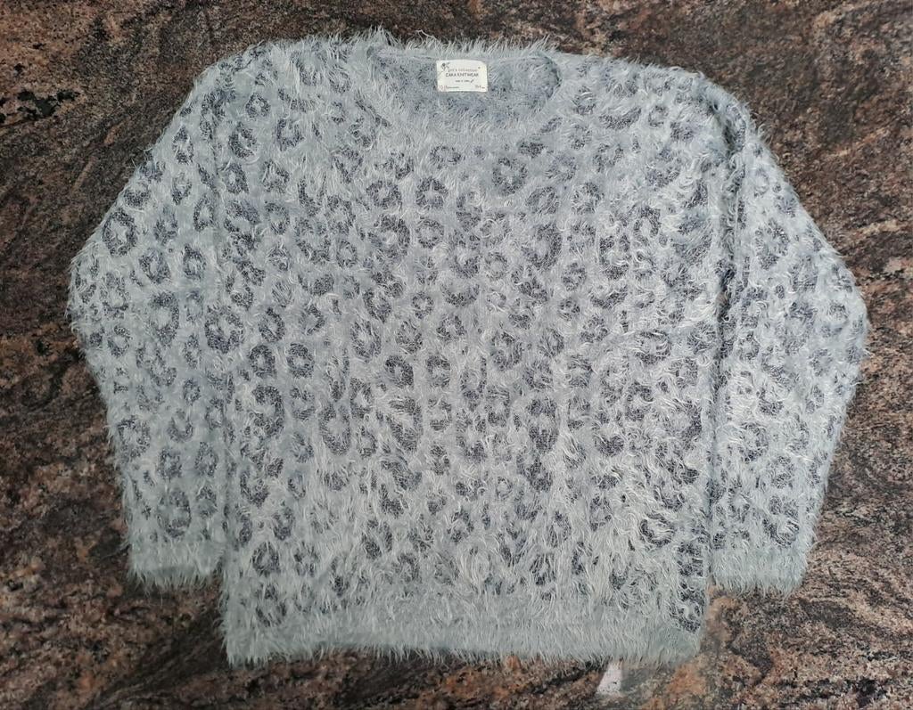 Mt 164 Grijze harige luipaard trui met glinsterdraad, Kinderen en Baby's, Kinderkleding | Maat 164, Overige typen, Meisje, Ophalen of Verzenden