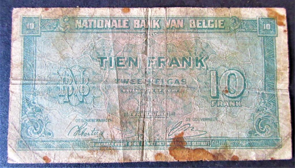 Bankbiljet 10 BEF - 1943 gebruikte staat, Ophalen of Verzenden, Los biljet