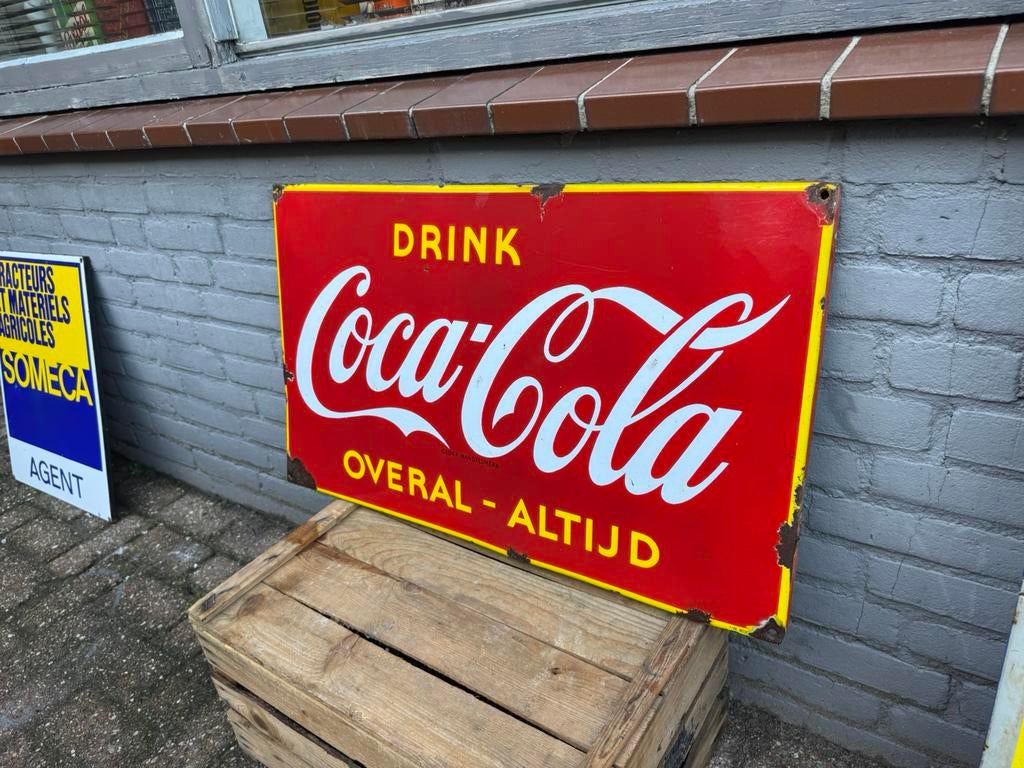 Oud Coca Cola emaille reclamebord, Verzamelen, Merken en Reclamevoorwerpen, Ophalen of Verzenden, Gebruikt, Reclamebord