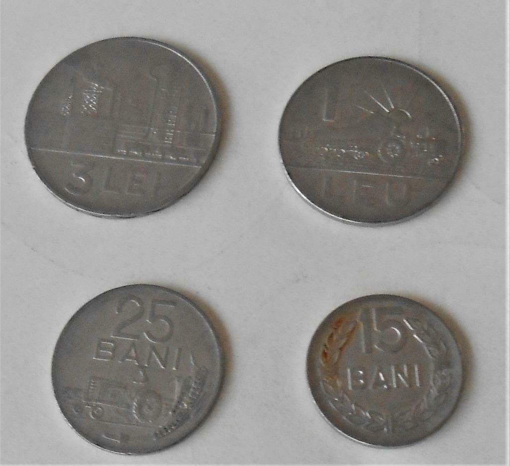 4 monnaies Roumanie - 3 lei  - 1 leu  - 25  bani  - 15 bani, Enlèvement ou Envoi, Autres pays, Monnaie en vrac