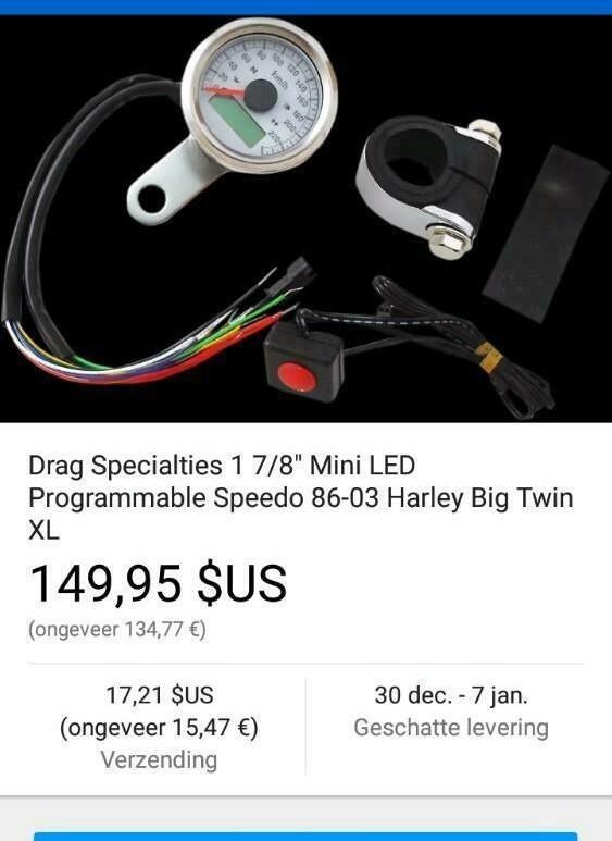 Drag specialties mini speedo snelheidsmeter harley, Motoren, Ophalen