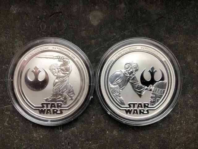 2025 Niue - Star Wars Trilogy - Luke & Leia  2 x 1 oz silver, Ophalen of Verzenden, Zilver