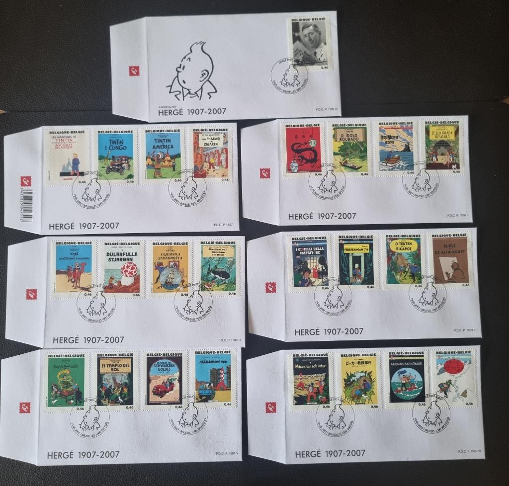 Hergé Kuifje Tintin FDC Belgique, Postzegels en Munten, Met stempel, Ophalen of Verzenden, Gestempeld, 1e dag stempel