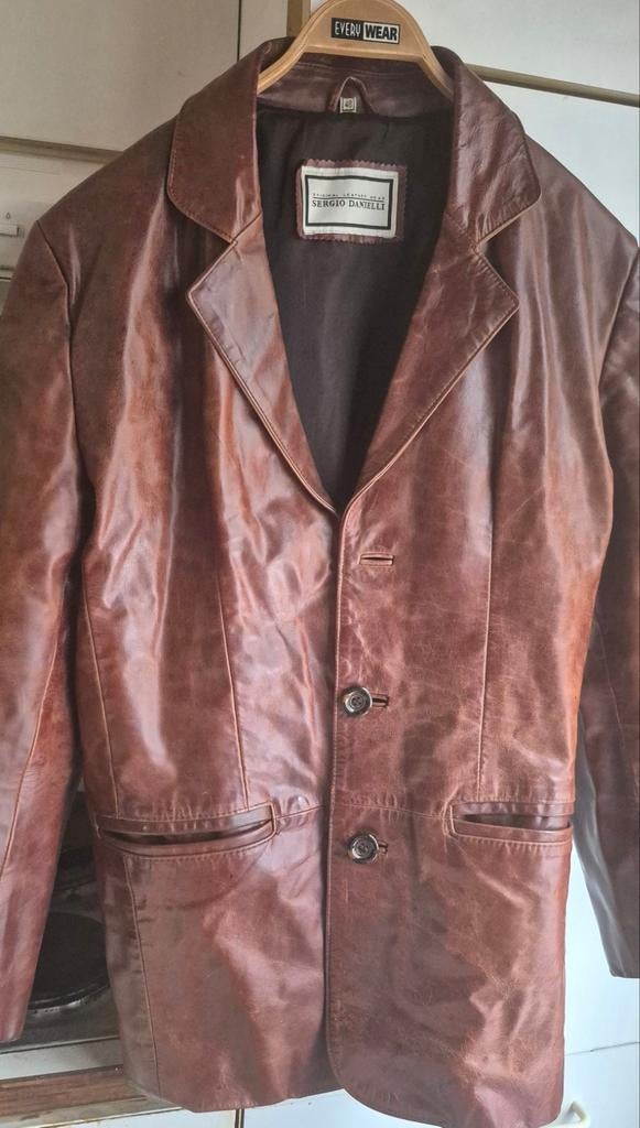 Lange lederen jas maat 48, Kleding | Heren, Sergio Danielli, Bruin, Maat 48/50 (M), Ophalen of Verzenden
