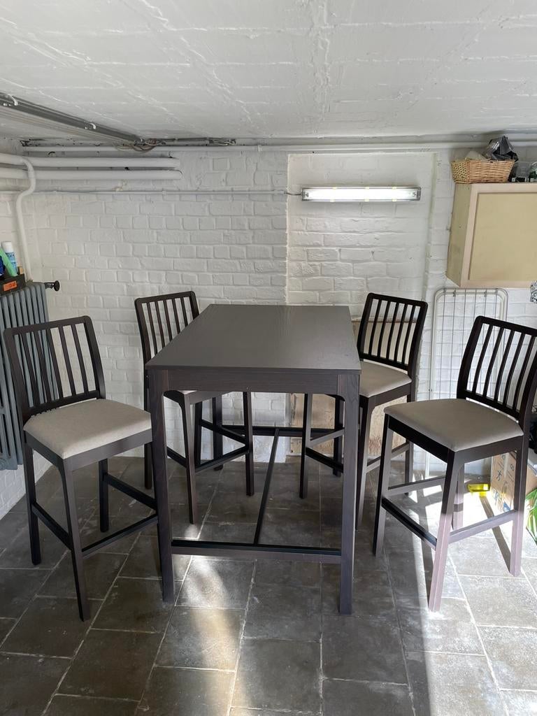 IKEA EKEDALEN Bar Table + 4 Bar Stools – Dark Brown, Quatre personnes, Comme neuf, Enlèvement, IKEA