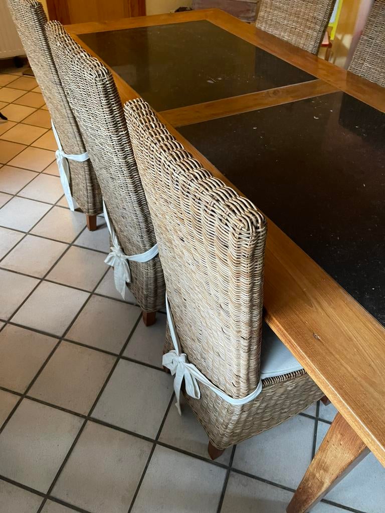 Doit partir : Table bois/marbre avec 6 chaises, Maison & Meubles, Enlèvement, Comme neuf