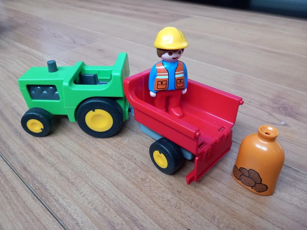 Playmobil 1.2.3 trekkeraanhangwagen voor landbouwers, Kinderen en Baby's, Speelgoed | Playmobil, Ophalen, Zo goed als nieuw
