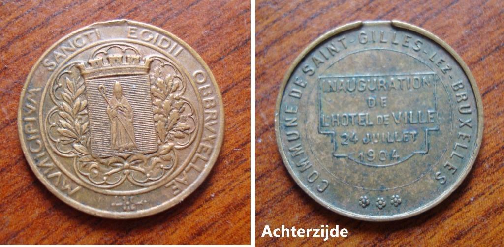 Medaille Inhuldiging stadhuis Sint Gillis 1904, Postzegels en Munten, Verzenden, Brons