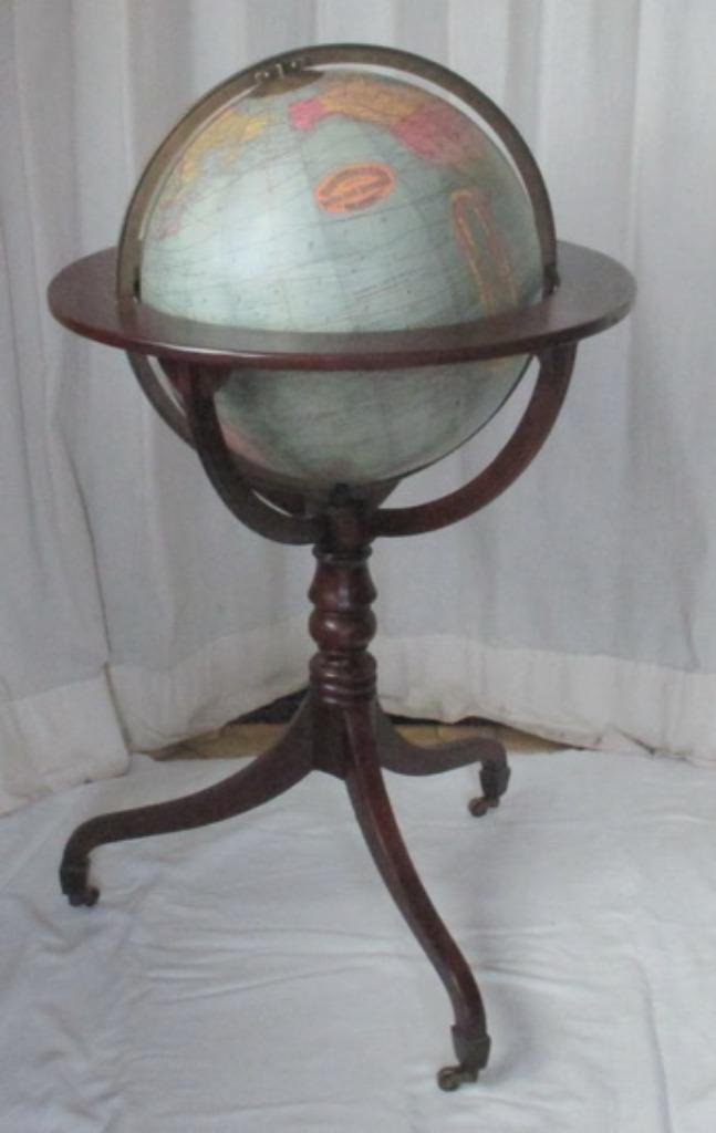 grote antieke globe RandMC Nally mahonie tripod voet   133, Ophalen