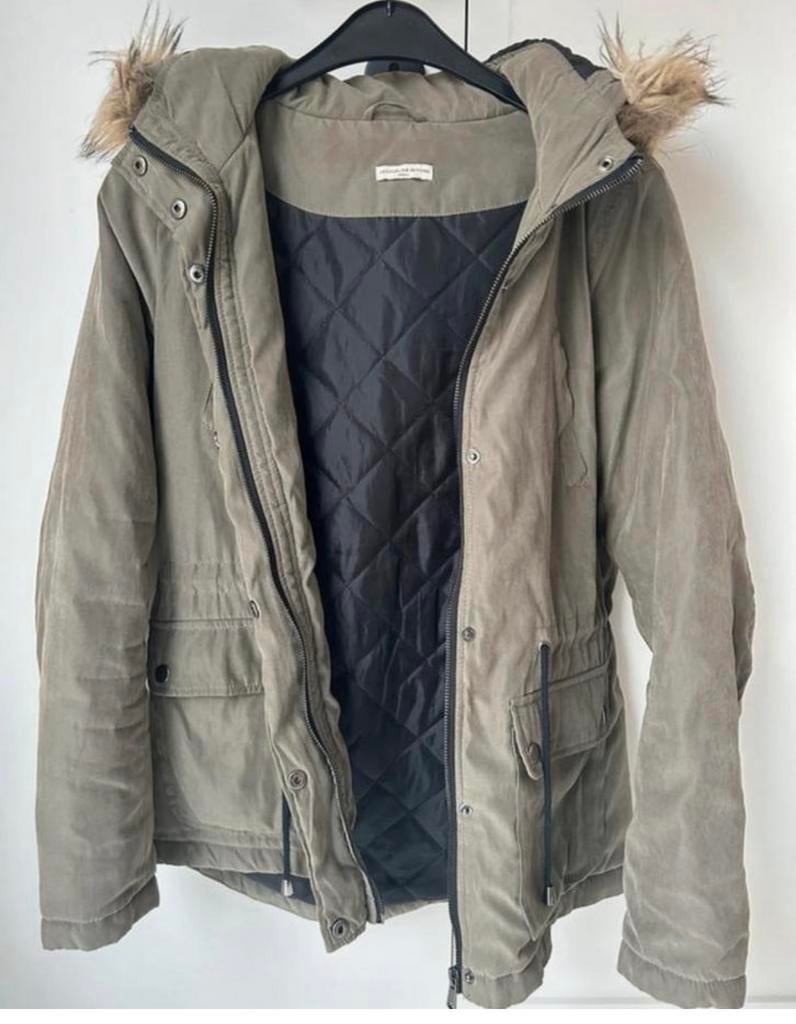 Kaki winterjas - Jacqueline de Yong - medium, Maat 38/40 (M), Ophalen of Verzenden, Gedragen, Groen