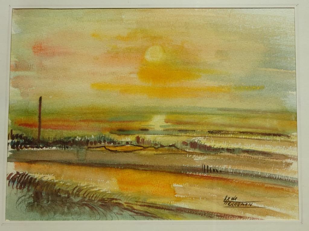 Lode Herreman, aquarel, 36 x 27 cm, Zon en Zee, Enlèvement ou Envoi