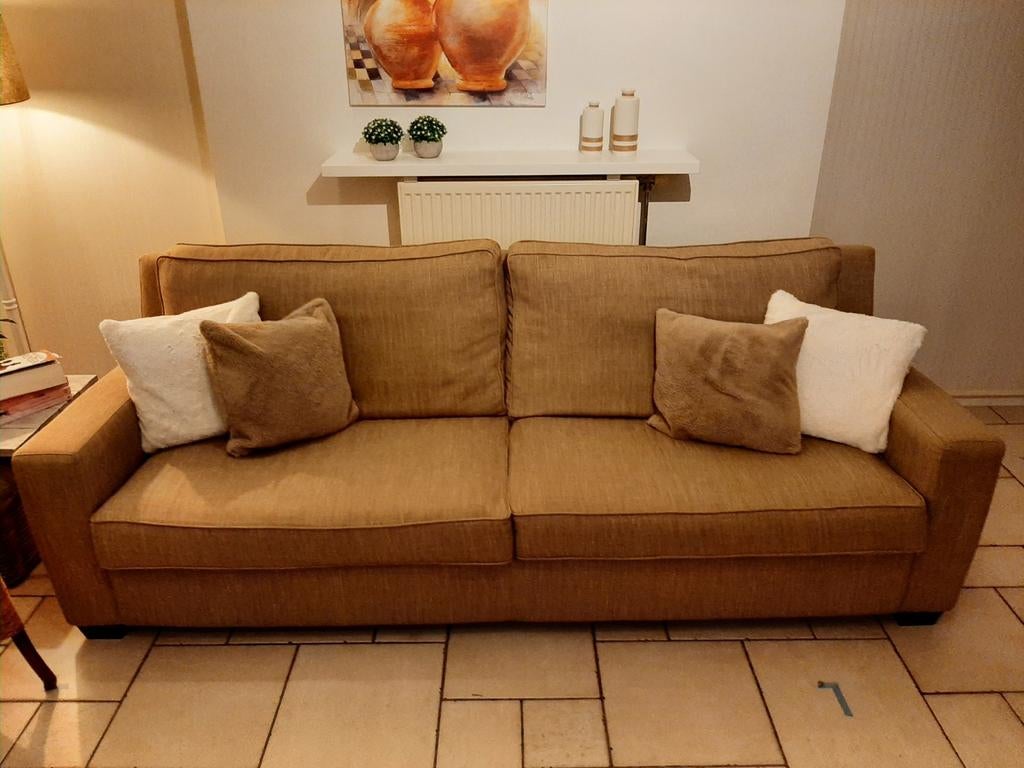 Zetel landelijke stijl, 3 tot 4 persoons, taupe kleur, 245cm, Ophalen