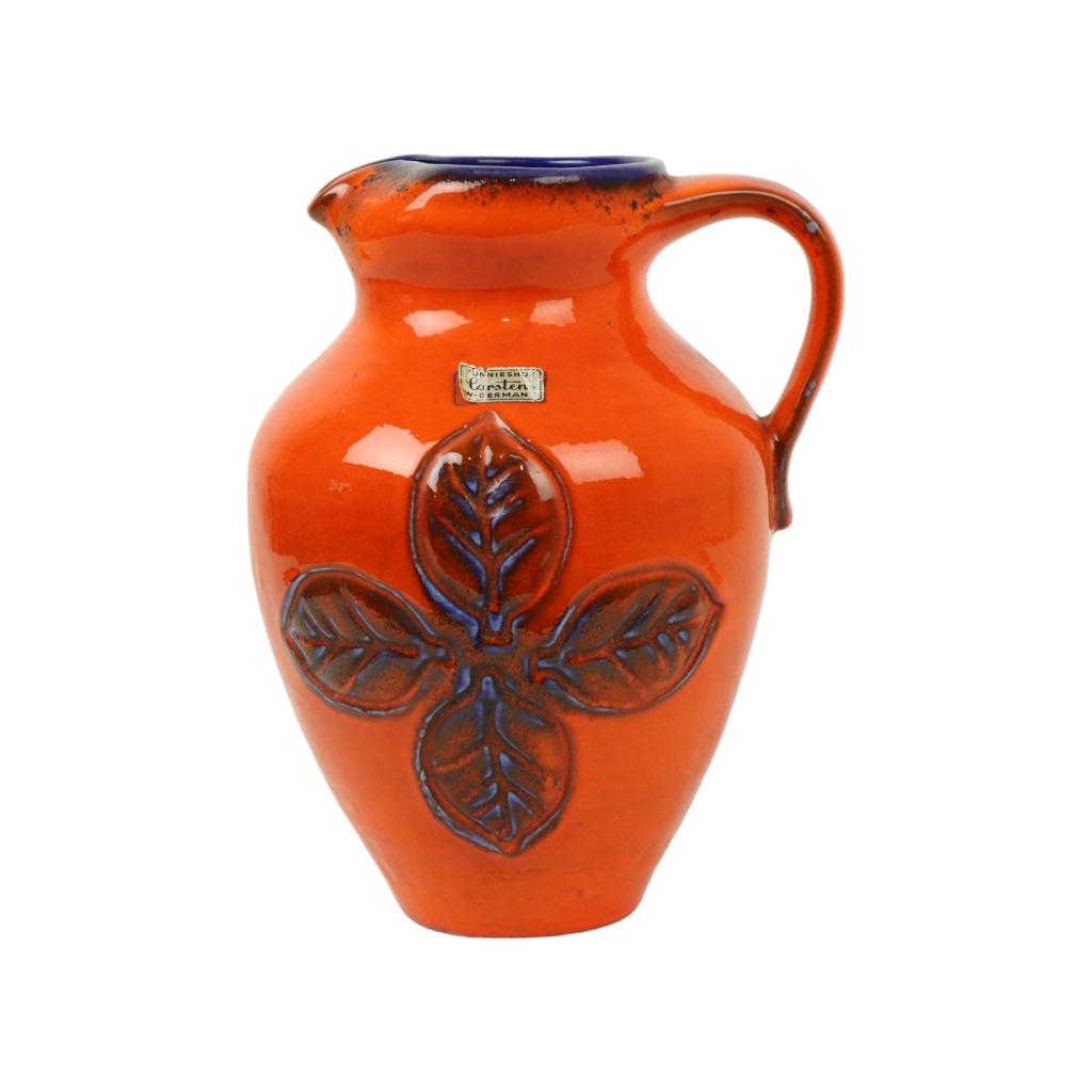 Vintage Oranje en Blauwe Geglazuurde West Germany Vaas Carst, Antiek en Kunst, Ophalen of Verzenden