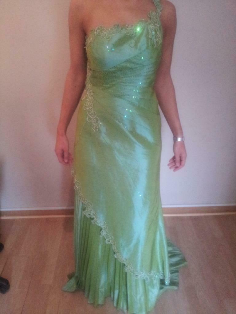 Robe de soirée - vert pistache /// Feestkledij groen, Kleding | Dames, Gedragen, Maat 38/40 (M), Groen, Onder de knie