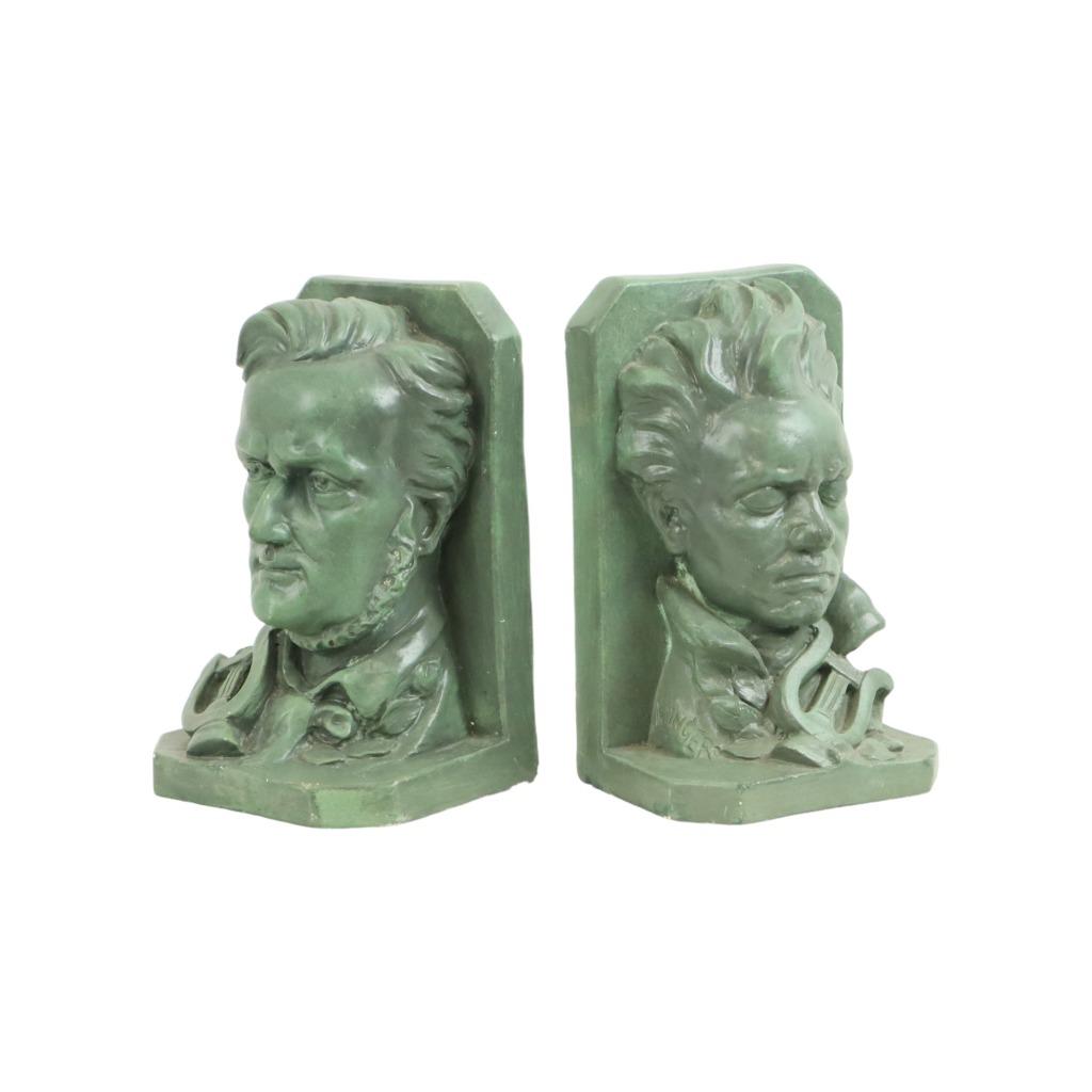 Boekensteunen Buste Wagner Beethoven Gips Gesigneerd, Antiquités & Art, Enlèvement ou Envoi