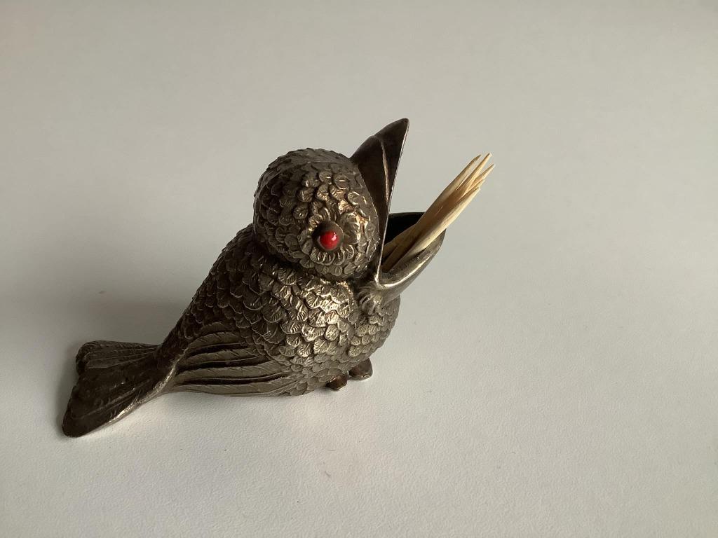 vintage tandenstokerhouder in de vorm van een klein vogeltje, Ophalen of Verzenden