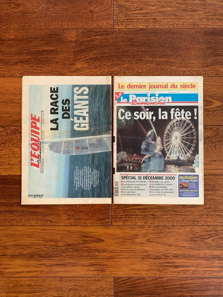 Lot x2 Journaux L’EQUIPE / LE PARISIEN (31/12/2000), Enlèvement ou Envoi
