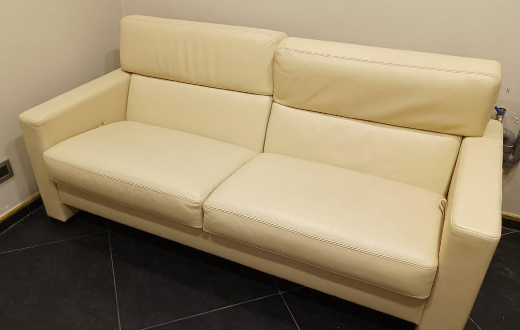 Beige lederen zetel zeer kwalitatief en als nieuw, Ophalen, Zo goed als nieuw