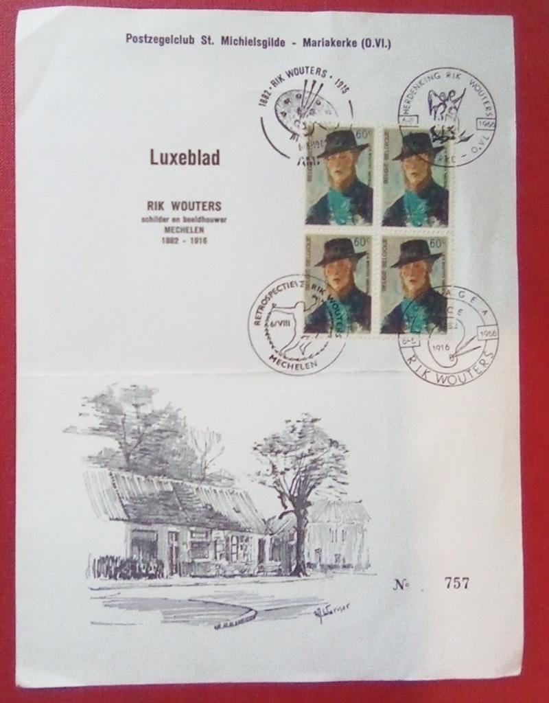 Herdenkingszegel Rik Wouters-St Michielsgilde Mariakerke, Ophalen of Verzenden