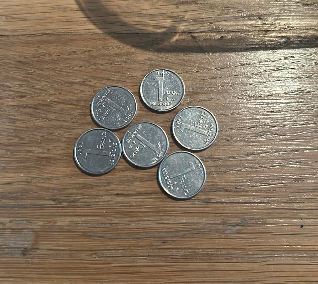 1 Belgische Franc muntjes, Ophalen, Metaal, Setje